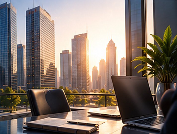 Office with a view over the city skyline