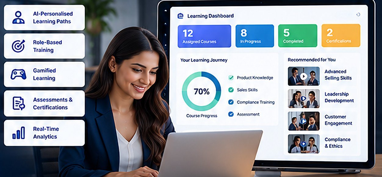 Learning dashboard with personalised paths, assessments and analytics